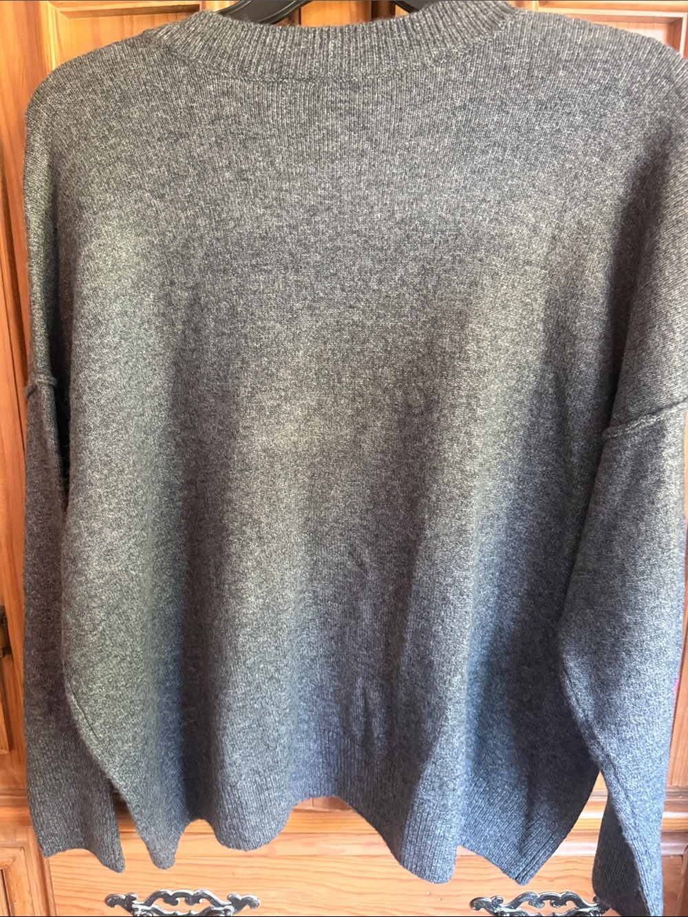 CeCe Heather Gray Crewneck Sweater with Pink & Navy Heart Motifs - Picture 6 of 7